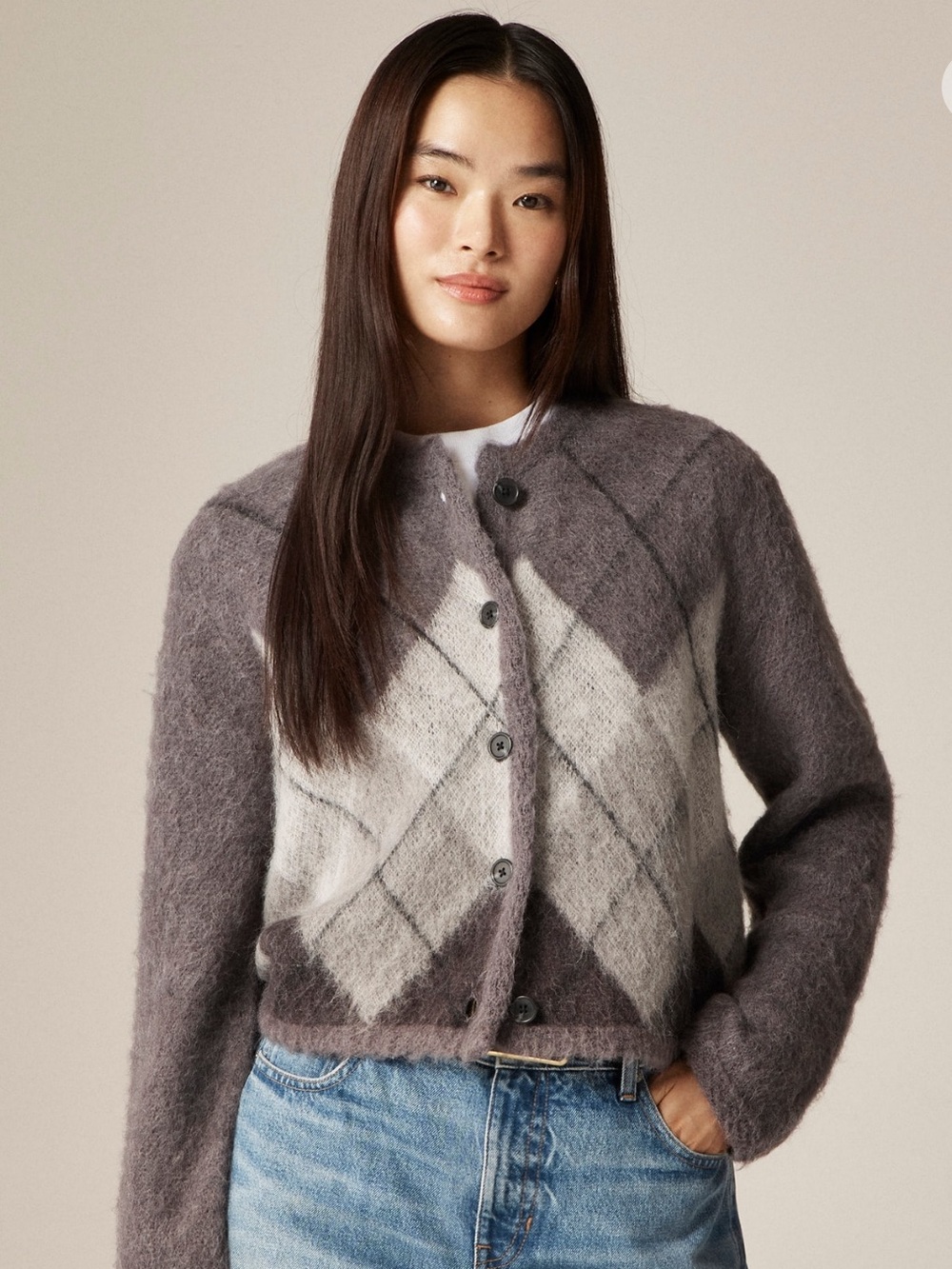 NWT J. Crew Argyle Wool-Blend Cardigan — Size S